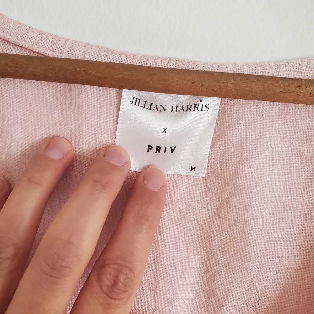Jillian Harris X Priv Hamptons Babydoll Pink Linen Mini Dress Womens Medium - Picture 3 of 5